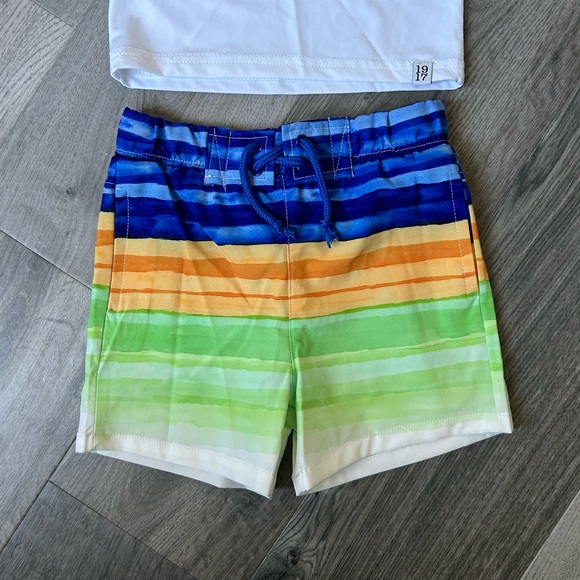 NWT Baby Boy Graphic Rashguard Swim Top & Trunks Set, White/Blue - Picture 3 of 8